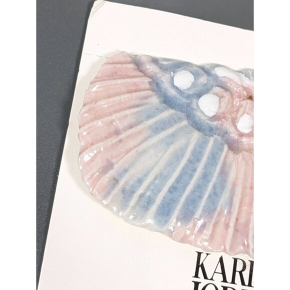 Vintage Karla Jordan Pink Blue Porcelain Beachy Coastal Shell Pin Brooch - Picture 4 of 8